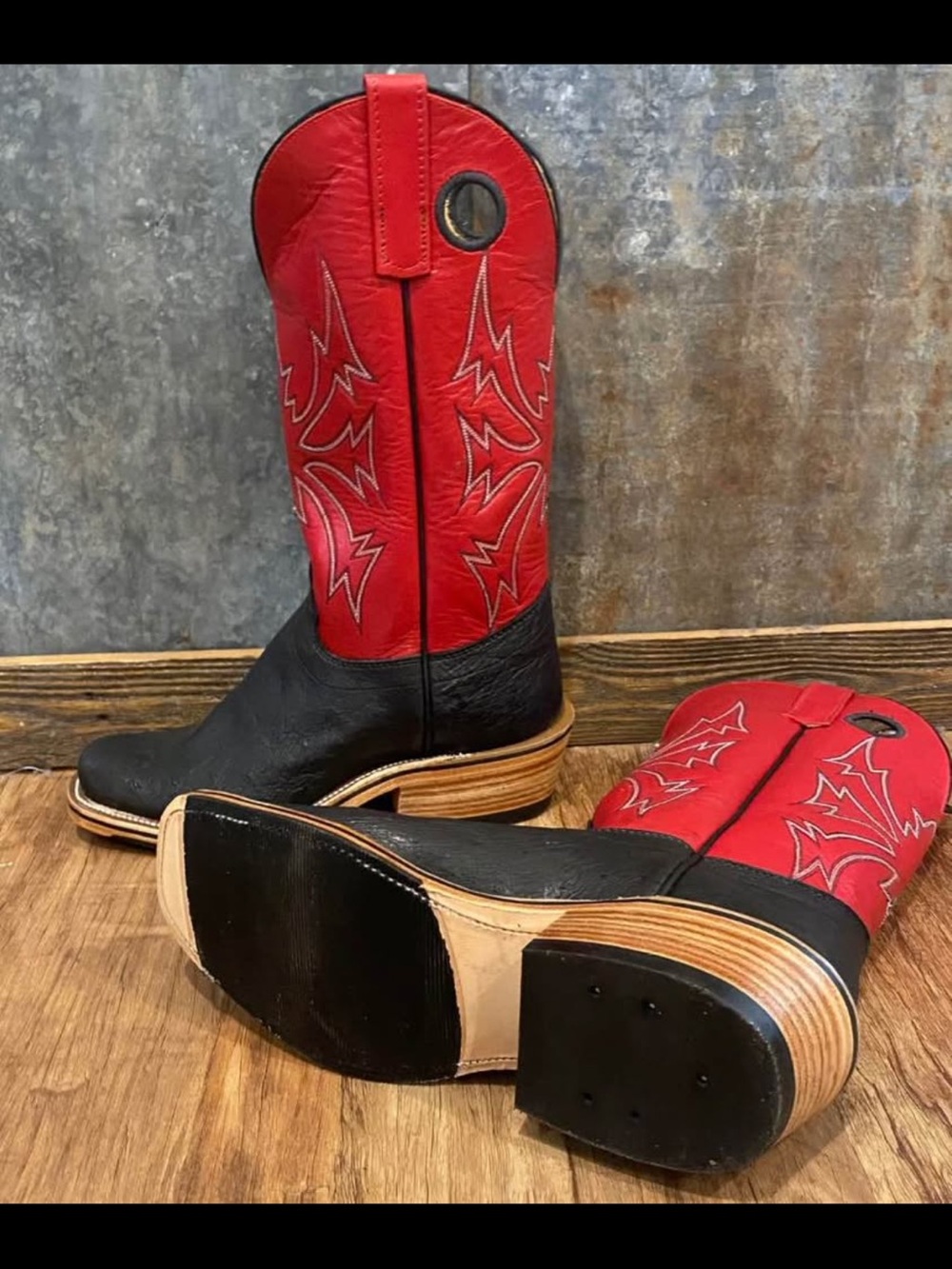 Olathe Boot Co. Red & Black Western Cowboy Boots smooth Ostriches